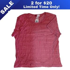 [Sale: 2 for $20!] Pink Lace T-Shirt | JM Collection | 2X | Delicate & Chic 0075